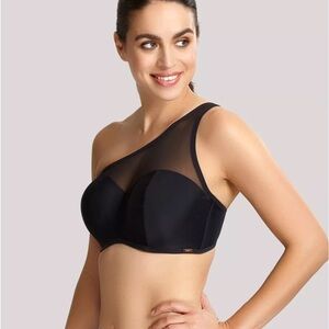Panache Swim One-Shoulder Black Mesh Bikini Top 38F